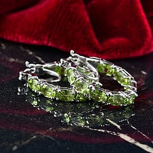 D'Joy Hebei Peridot 7.60 ctw Hoop Earrings in Rhodium Over Sterling Silver