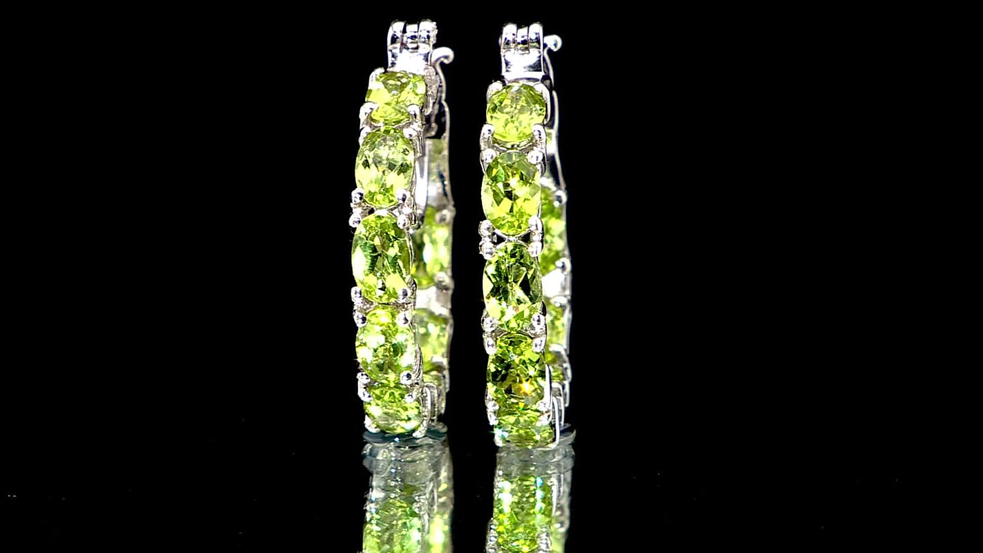D'Joy Hebei Peridot 7.60 ctw Hoop Earrings in Rhodium Over Sterling Silver