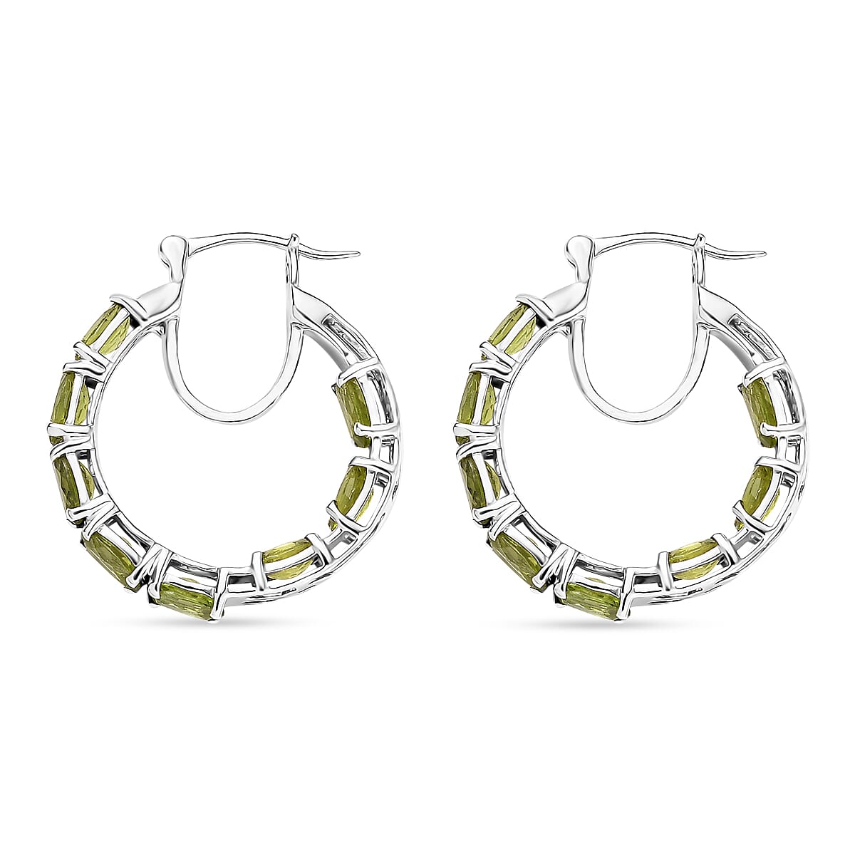 D'Joy Vine in Garden Peridot 7.60 ctw Hoop Earrings in Rhodium Over Sterling Silver image number 3