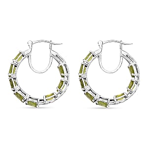 D'Joy Hebei Peridot 7.60 ctw Hoop Earrings in Rhodium Over Sterling Silver