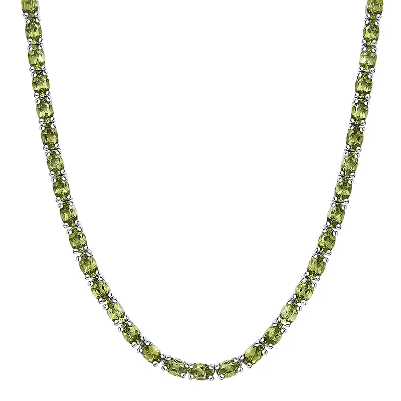 D’Joy Hebei Peridot 35.25 ctw Vine in Garden Necklace in Rhodium Over Sterling Silver 18 Inches