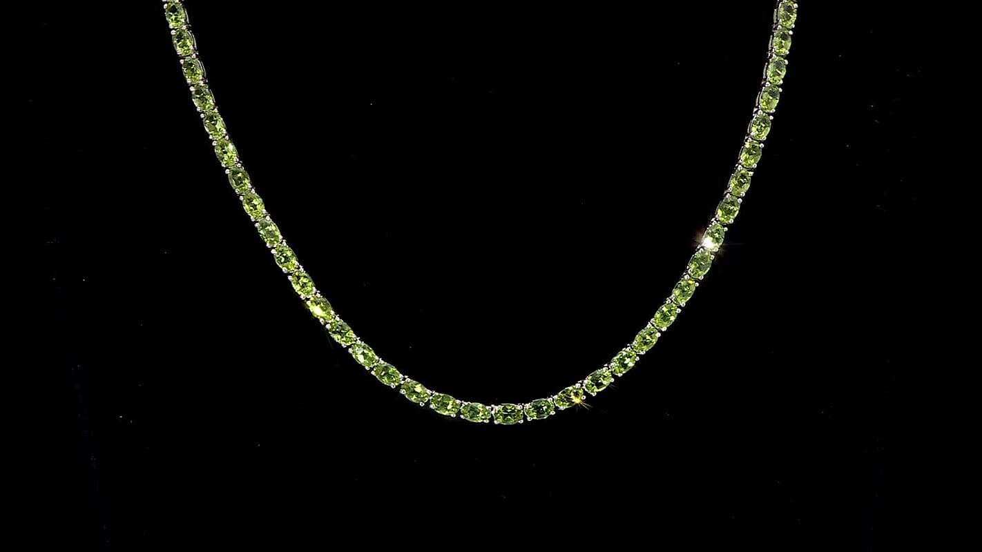 D’Joy Hebei Peridot 35.25 ctw Vine in Garden Necklace in Rhodium Over Sterling Silver 18 Inches