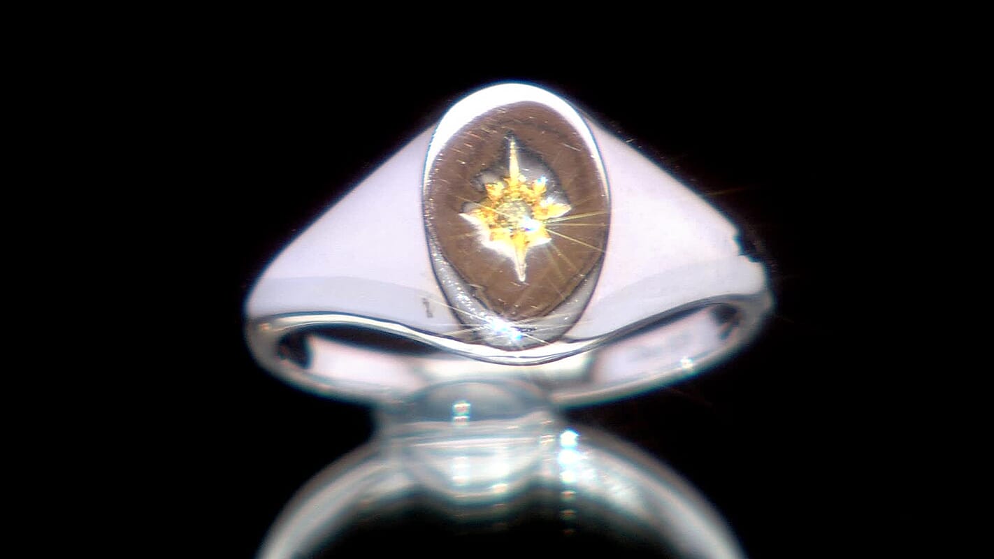 D'Joy Natural Yellow Diamond Accent Signet Men's Ring in Rhodium Over Sterling Silver (Size 10.0)