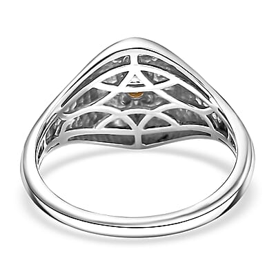 D'Joy Natural Yellow Diamond Accent Signet Men's Ring in Rhodium Over Sterling Silver (Size 10.0)
