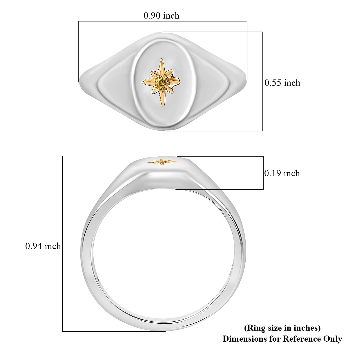 D'Joy Natural Yellow Diamond Accent Signet Men's Ring in Rhodium Over Sterling Silver (Size 10.0) image number 5