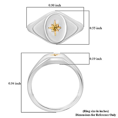 D'Joy Natural Yellow Diamond Accent Signet Men's Ring in Rhodium Over Sterling Silver (Size 10.0)