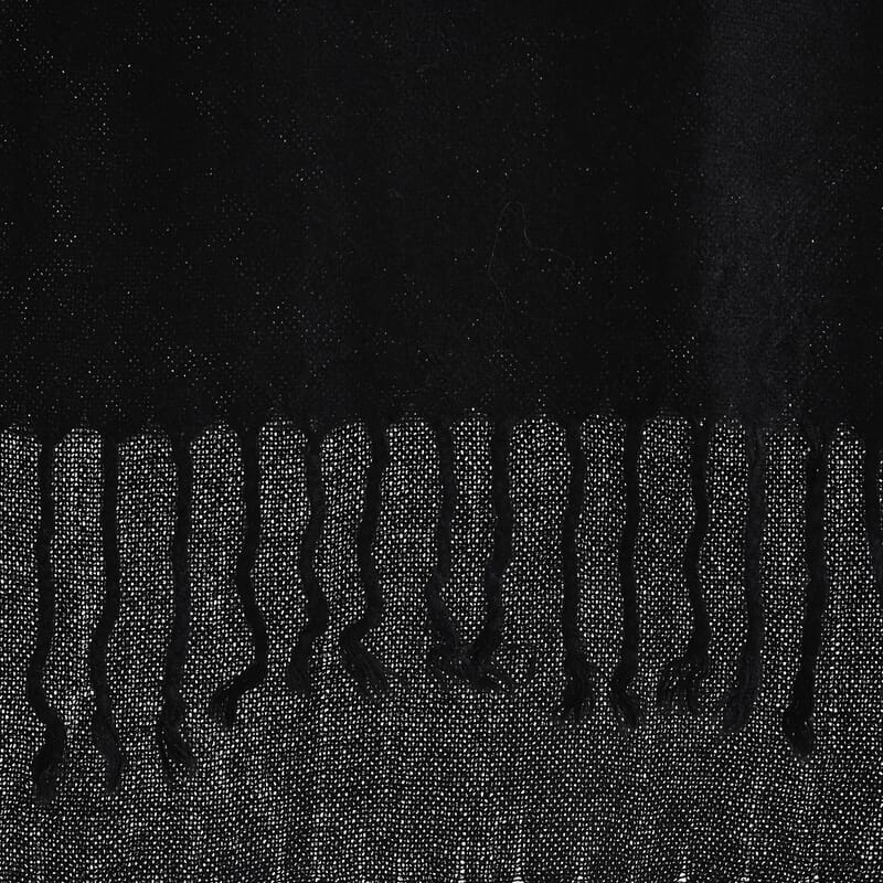 TAMSY Black Baroque Embroidered Scarf with Tassels