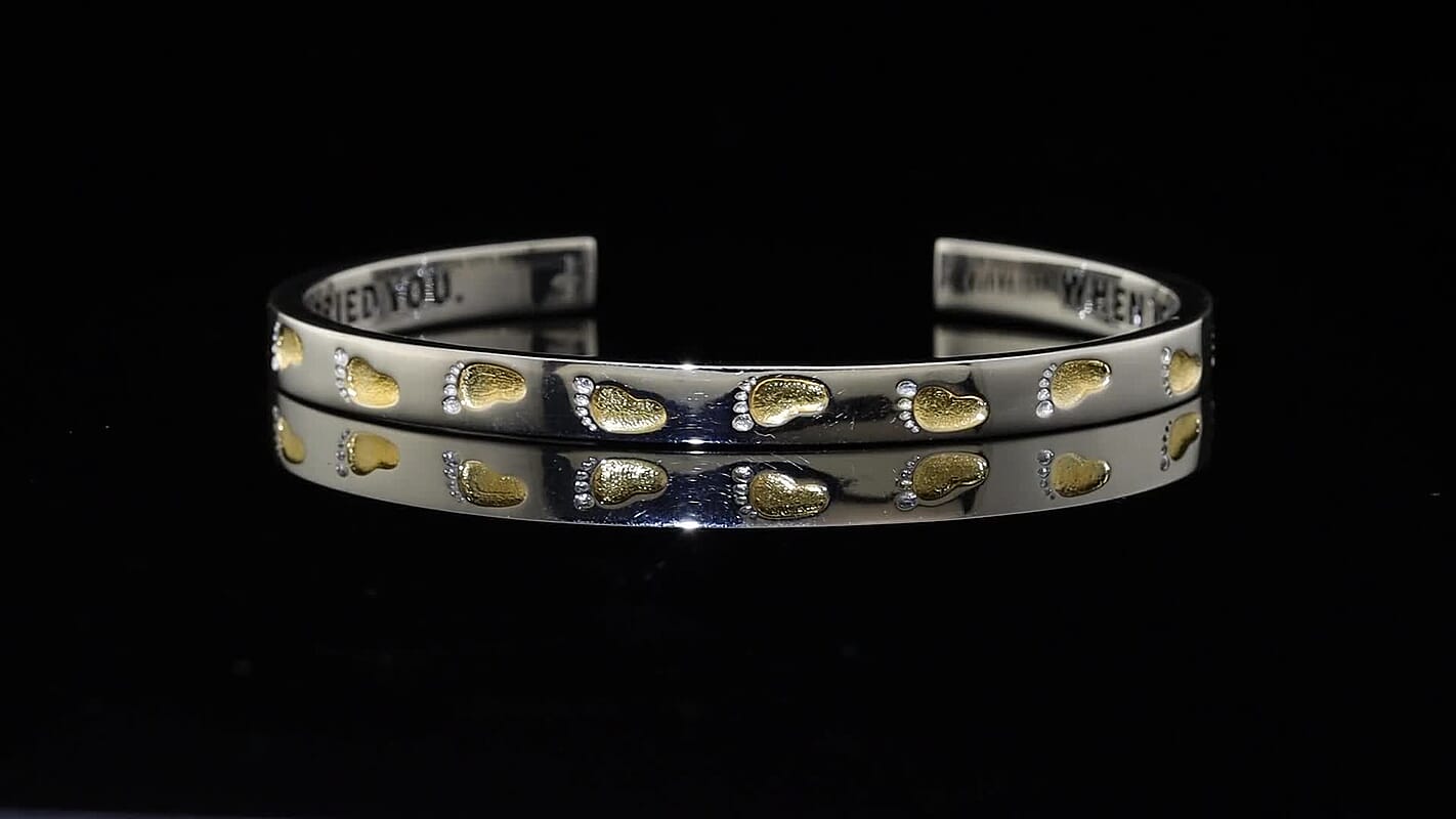 EverTrue Footsteps Cuff Bracelet in 18K YG Plated and Platinum Bond (7.25 In)