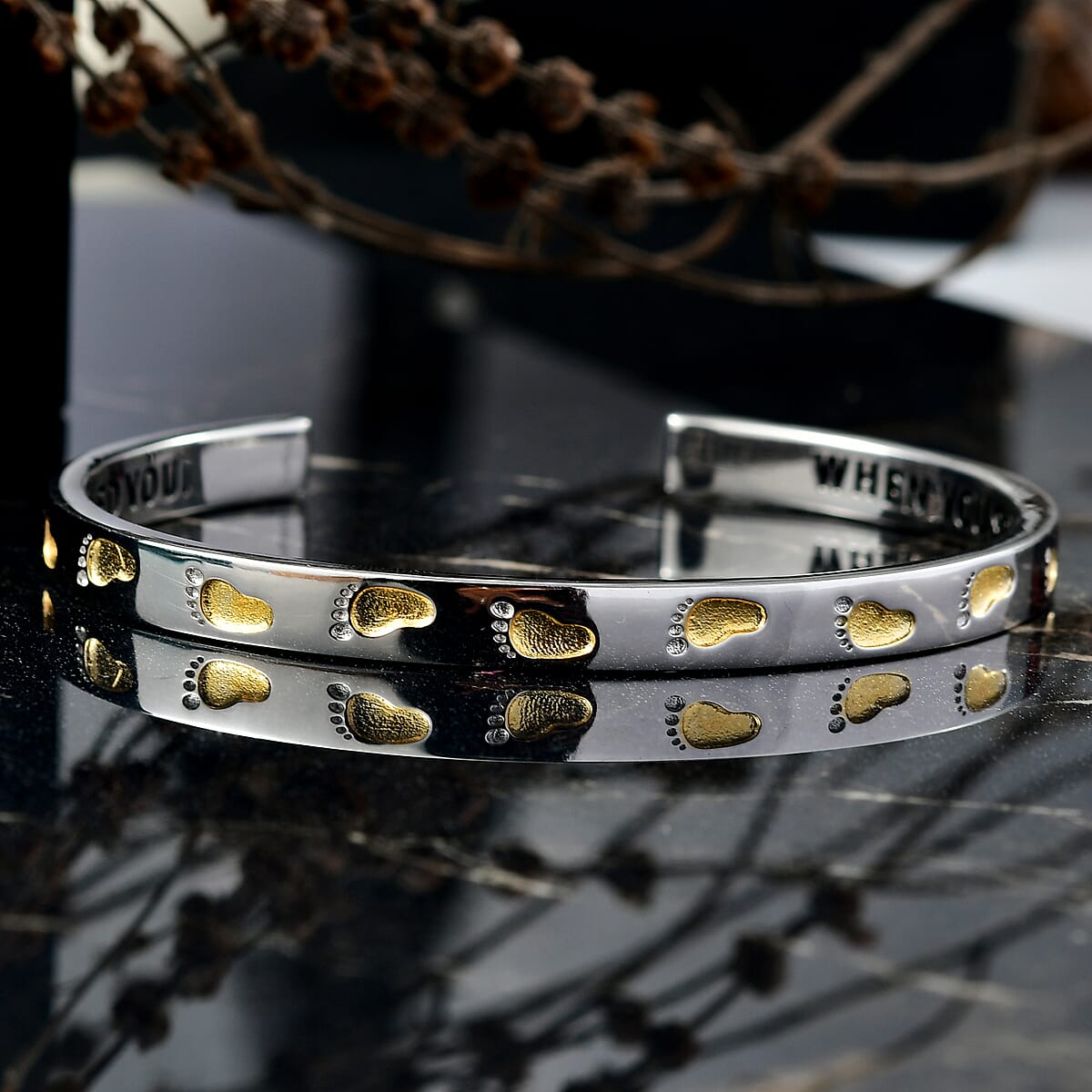 EverTrue Footsteps Cuff Bracelet in 18K YG Plated and Platinum Bond (7.25 In) image number 1