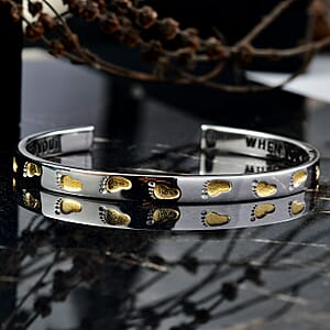 EverTrue Footsteps Cuff Bracelet in 18K YG Plated and Platinum Bond (7.25 In)
