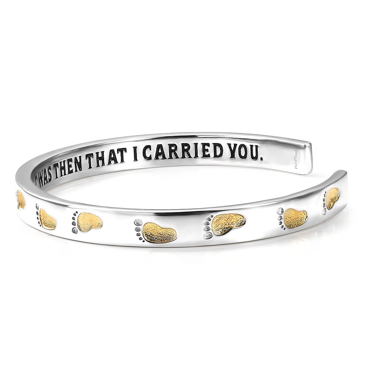 EverTrue Footsteps Cuff Bracelet in 18K YG Plated and Platinum Bond (7.25 In) image number 3