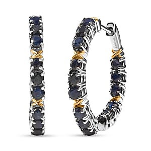EverTrue Blue Sapphire 3.25 ctw XOXO Hoop Earrings in 18K YG Plated and Platinum Bond