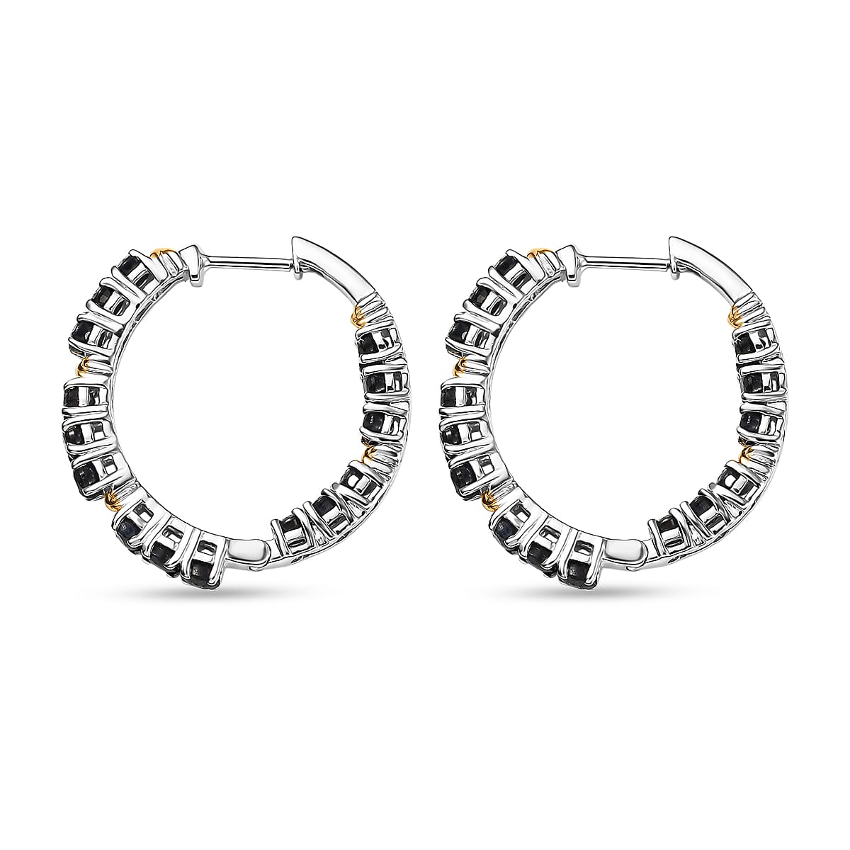 EverTrue Blue Sapphire 3.25 ctw XOXO Hoop Earrings in 18K YG Plated and Platinum Bond image number 3