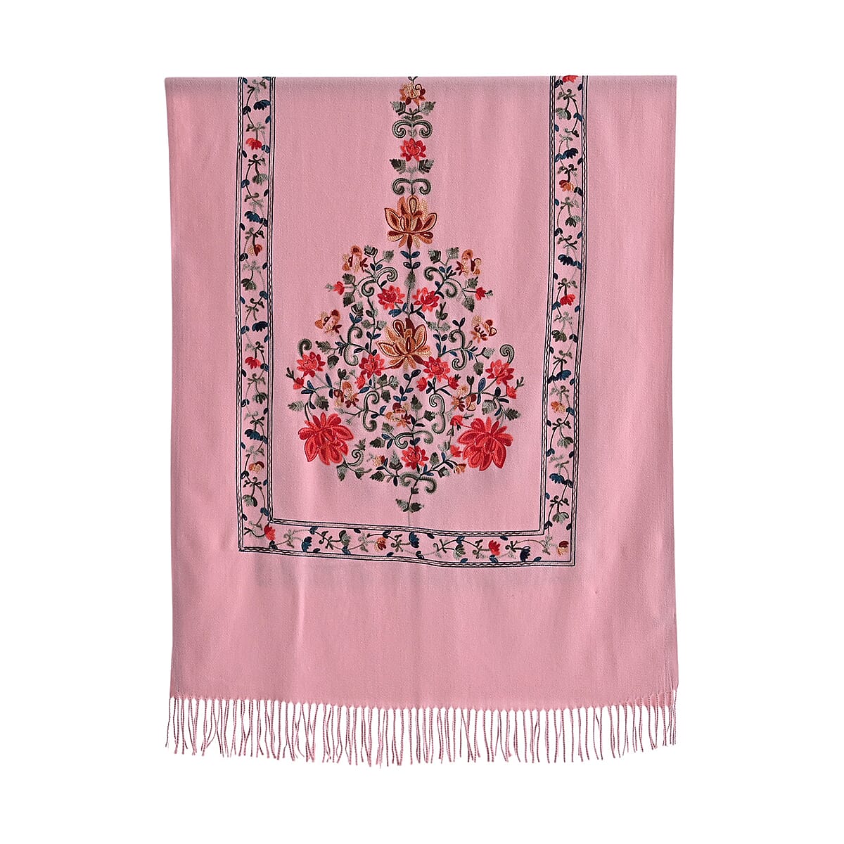 TAMSY Light Pink Floral Soft Woven Embroidered Scarf with Tassels &ndash; One Size image number 6