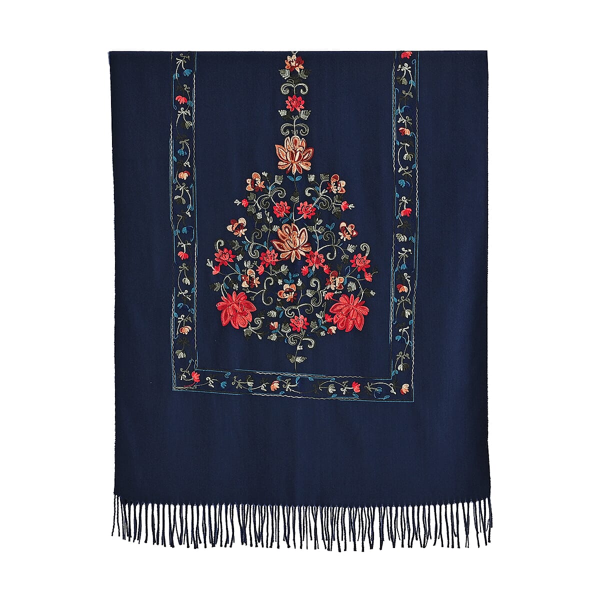 TAMSY Navy Pink Floral Soft Woven Embroidered Scarf with Tassels &ndash; One Size image number 5