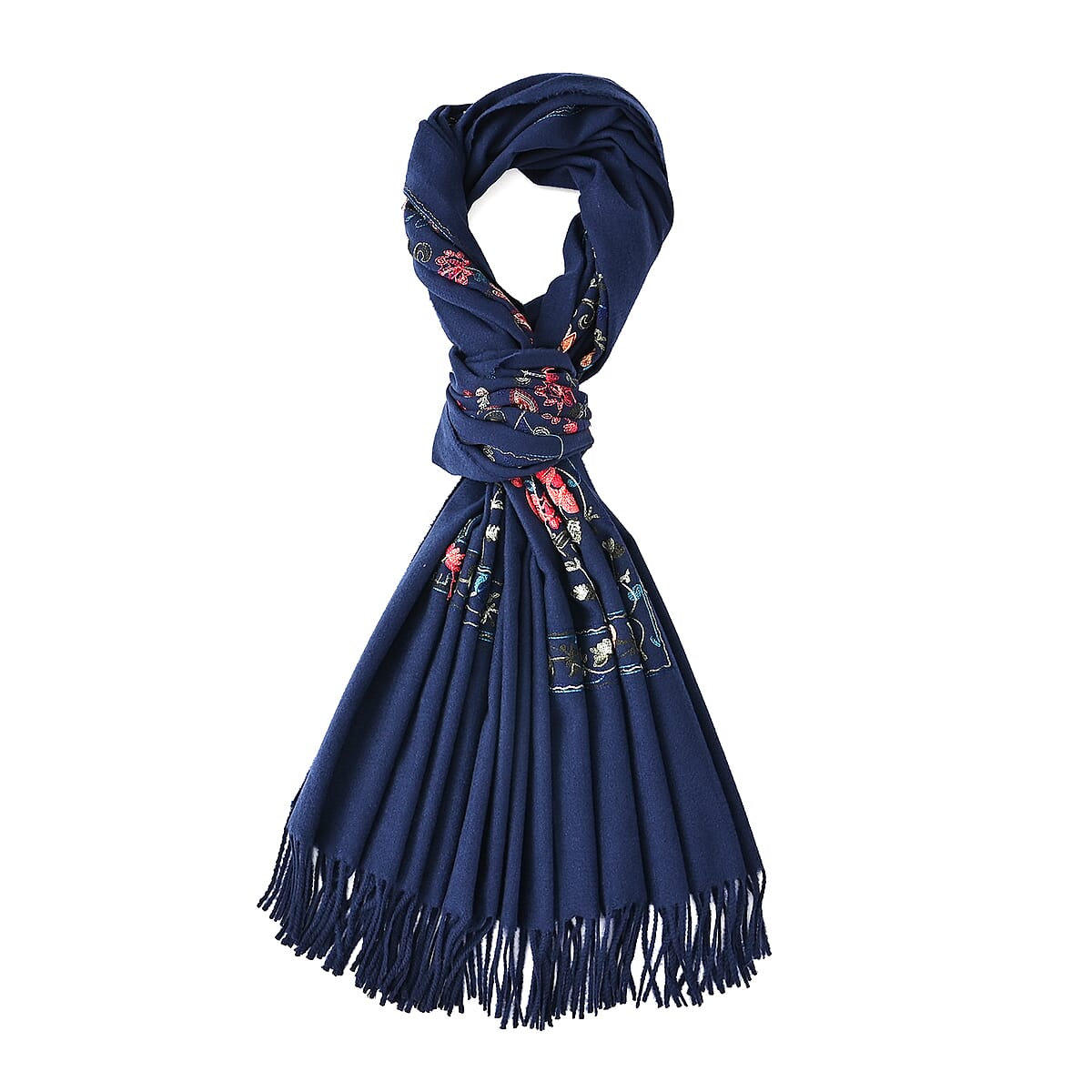 TAMSY Navy Pink Floral Soft Woven Embroidered Scarf with Tassels &ndash; One Size image number 6