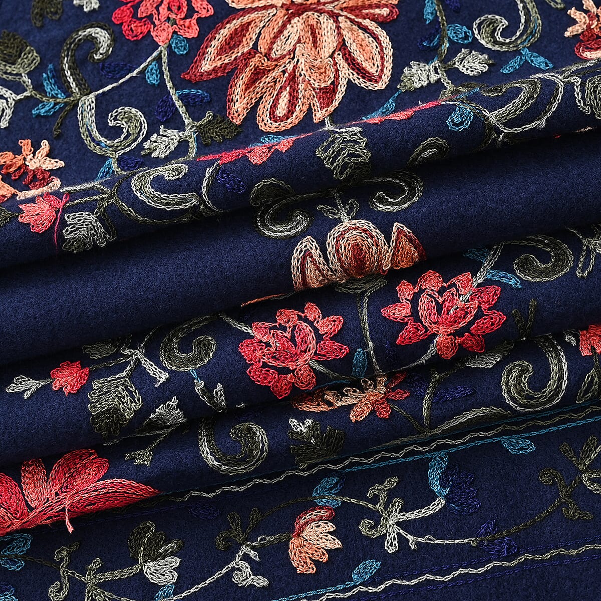 TAMSY Navy Pink Floral Soft Woven Embroidered Scarf with Tassels &ndash; One Size image number 7