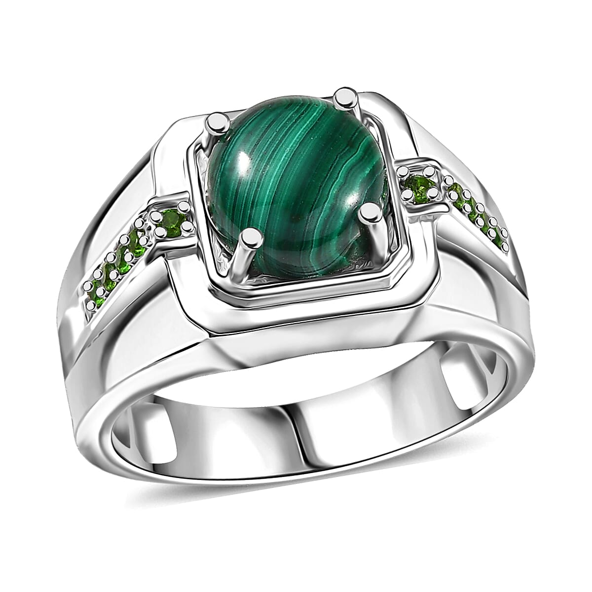 EverTrue African Malachite and Chrome Diopside 4.25 ctw Art Deco Men's Ring in Platinum Bond (Size 10.0)  image number 0