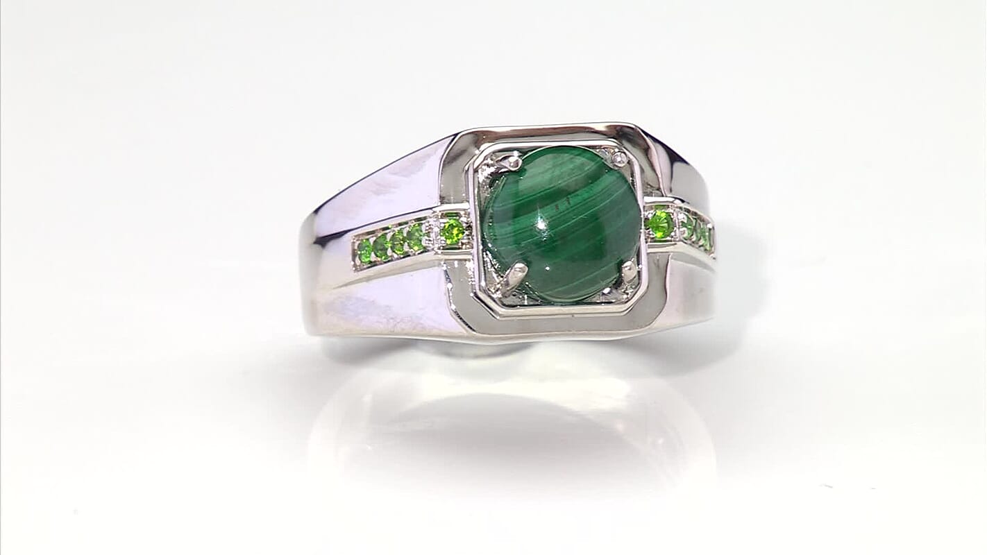 EverTrue African Malachite and Chrome Diopside 4.25 ctw Men's Ring in Platinum Bond (Size 10.0)