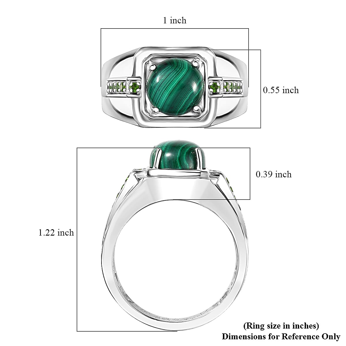 EverTrue African Malachite and Chrome Diopside 4.25 ctw Art Deco Men's Ring in Platinum Bond (Size 10.0) 