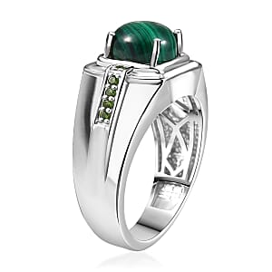 EverTrue African Malachite and Chrome Diopside 4.25 ctw Art Deco Men's Ring in Platinum Bond (Size 11.0)
