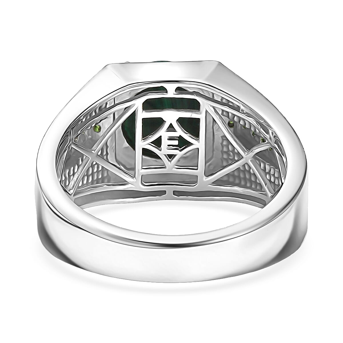 EverTrue African Malachite and Chrome Diopside 4.25 ctw Art Deco Men's Ring in Platinum Bond (Size 14.0) image number 4