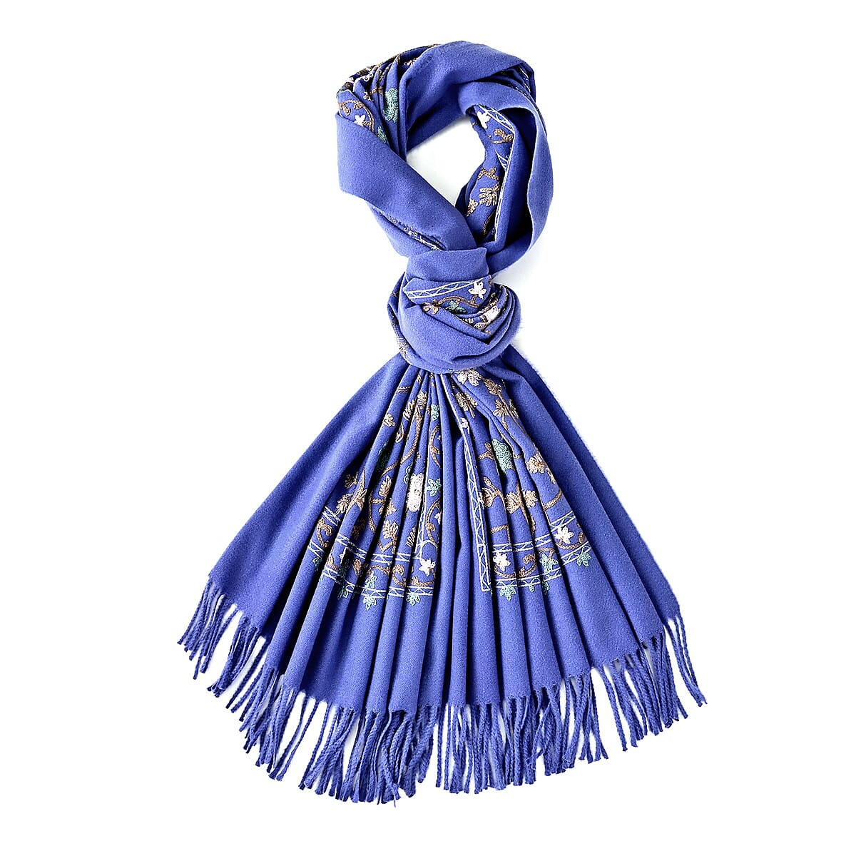 TAMSY Light Blue Vine Soft Woven Embroidered Scarf with Tassels &ndash; One Size image number 5