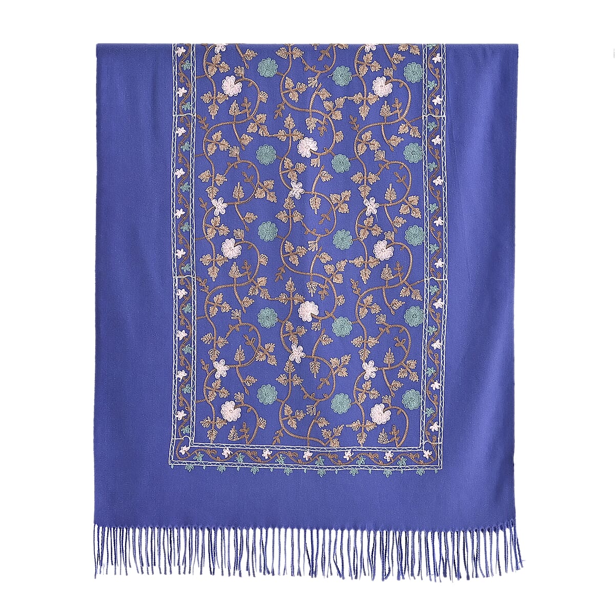 TAMSY Light Blue Vine Soft Woven Embroidered Scarf with Tassels &ndash; One Size image number 6