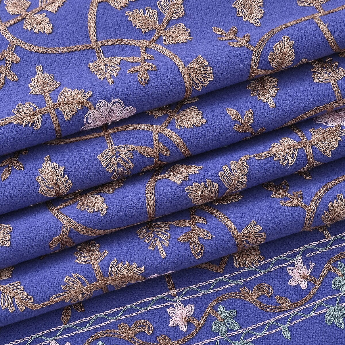 TAMSY Light Blue Vine Soft Woven Embroidered Scarf with Tassels &ndash; One Size image number 8