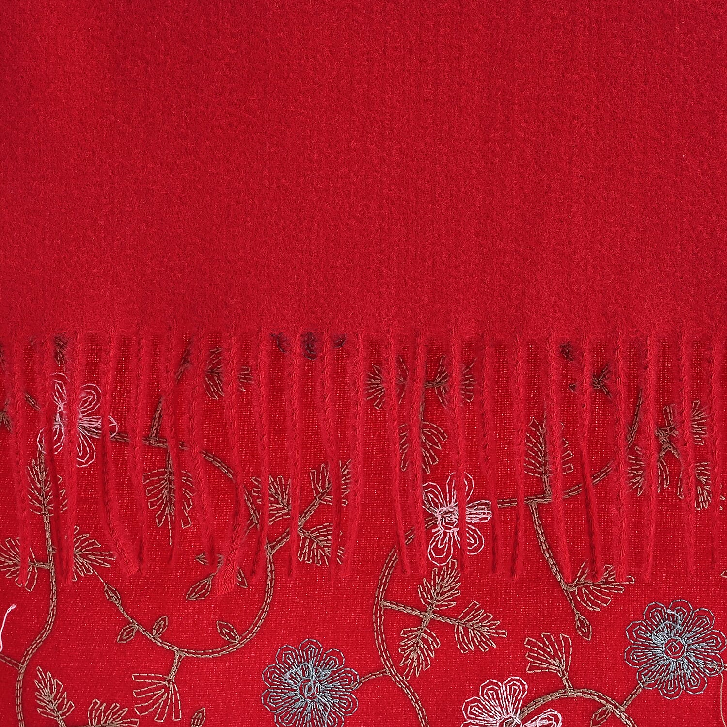 TAMSY Red Vine Soft Woven Embroidered Scarf with Tassels – One Size
