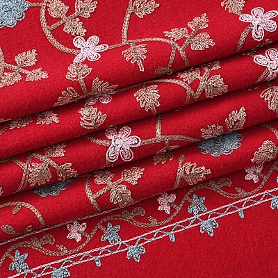 TAMSY Red Vine Soft Woven Embroidered Scarf with Tassels – One Size