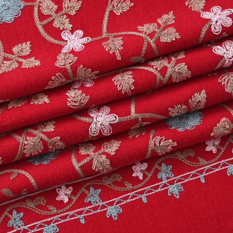 TAMSY Red Vine Soft Woven Embroidered Scarf with Tassels – One Size