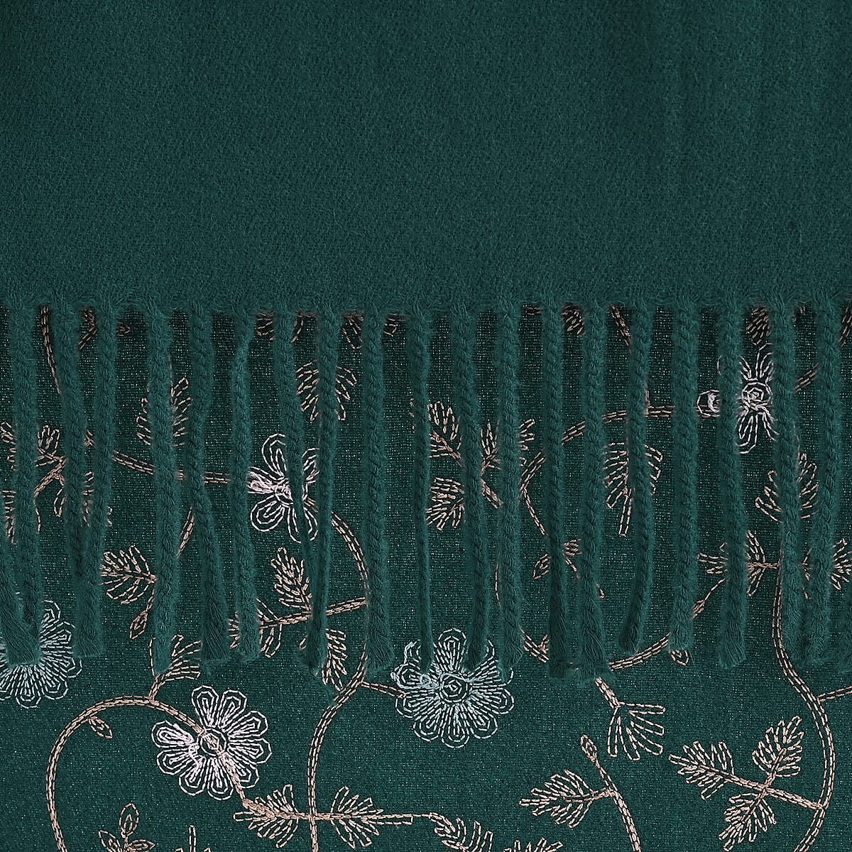 TAMSY Green Vine Soft Woven Embroidered Scarf with Tassels – One Size image number 7