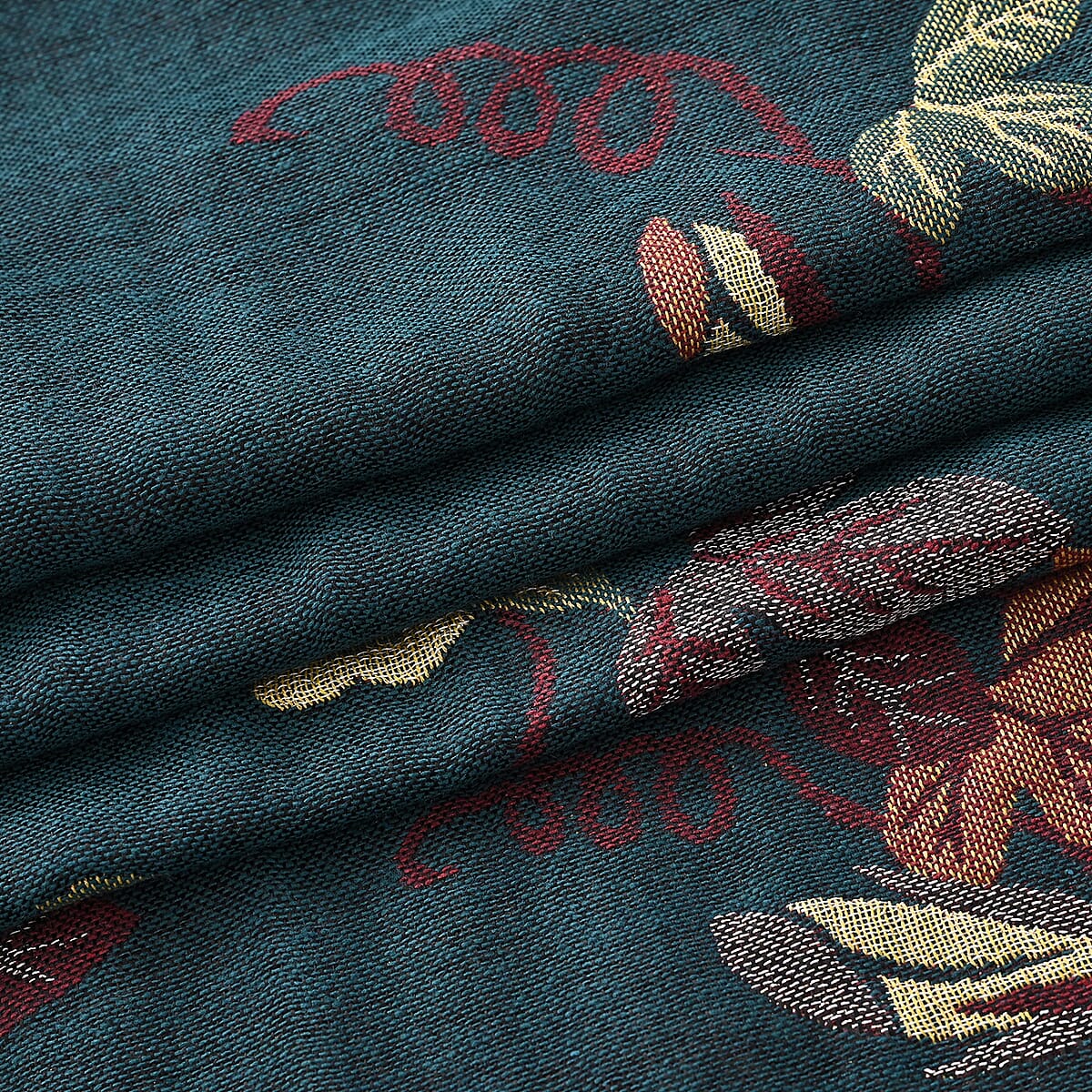 TAMSY Green Floral Jacquard Scarf with Tassels – One Size Fits Most image number 2