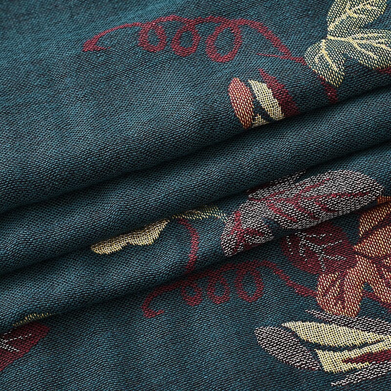 TAMSY Green Floral Jacquard Scarf with Tassels – One Size Fits Most