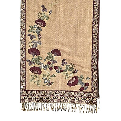 TAMSY Green Floral Jacquard Scarf with Tassels – One Size Fits Most