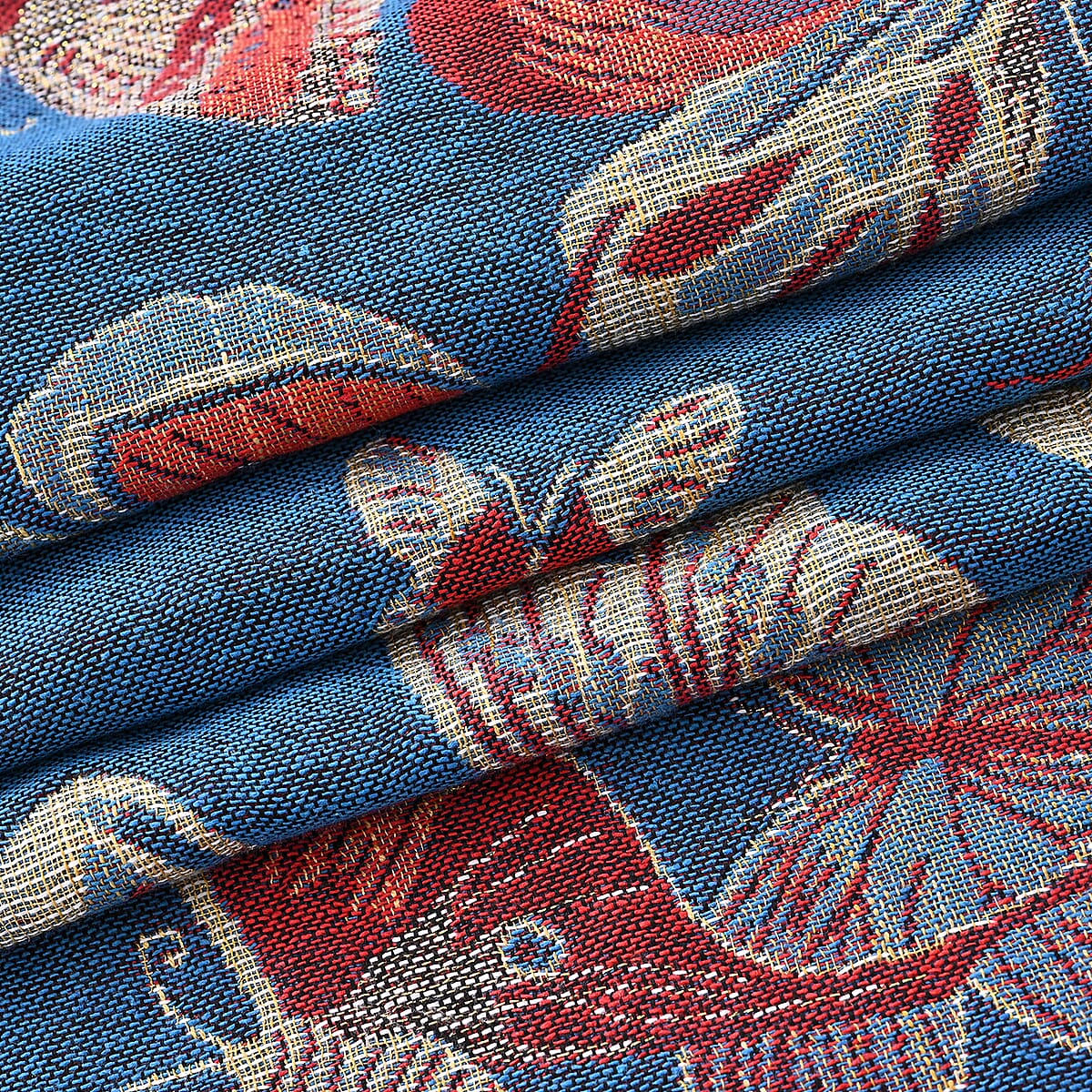 TAMSY Blue Butterfly Jacquard Scarf with Tassels &ndash; One Size Fits Most image number 2