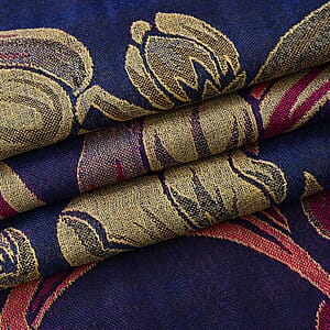 TAMSY Navy Gold Floral Jacquard Scarf with Tassels &ndash; One Size Fits Most