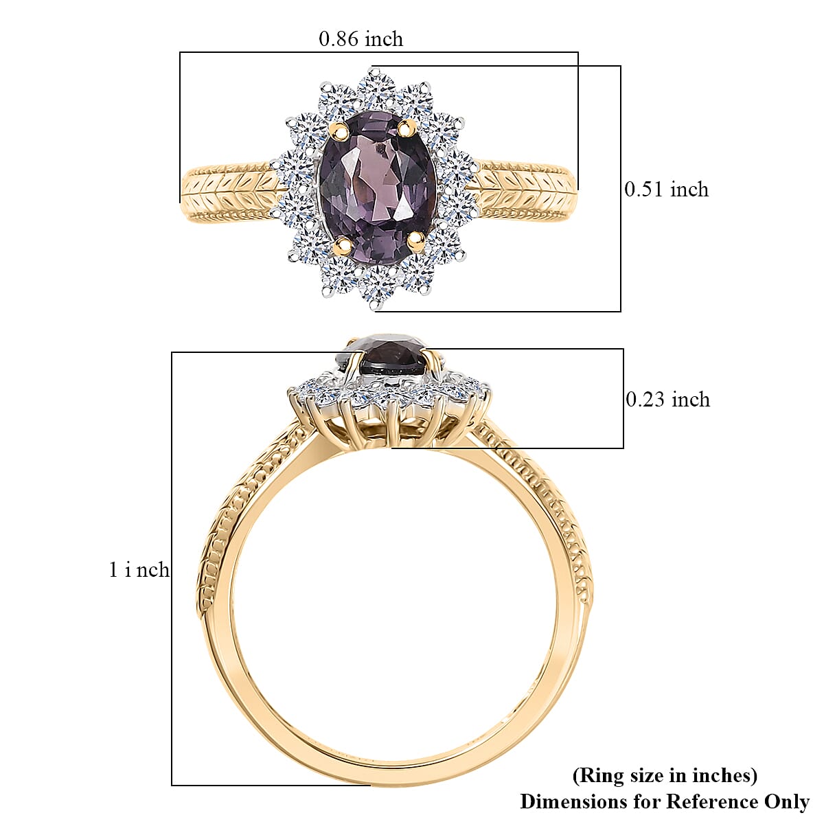 Certified & Appraised 10K Yellow Gold AAA Lavender Spinel, Luxuriant Lab Grown Diamond (G-H, SI) (0.42 Carat Ring (Size 10.0) 2.00 Carat Total Weight image number 5