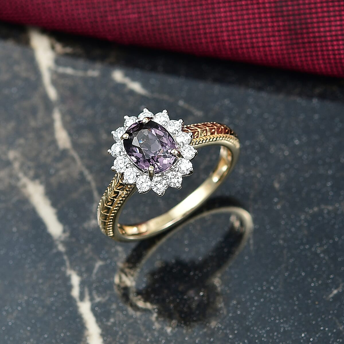 Certified & Appraised 10K Yellow Gold AAA Lavender Spinel, Luxuriant Lab Grown Diamond (G-H, SI) (0.42 cts) Ring (Size 11.0) 2.00 ctw image number 1