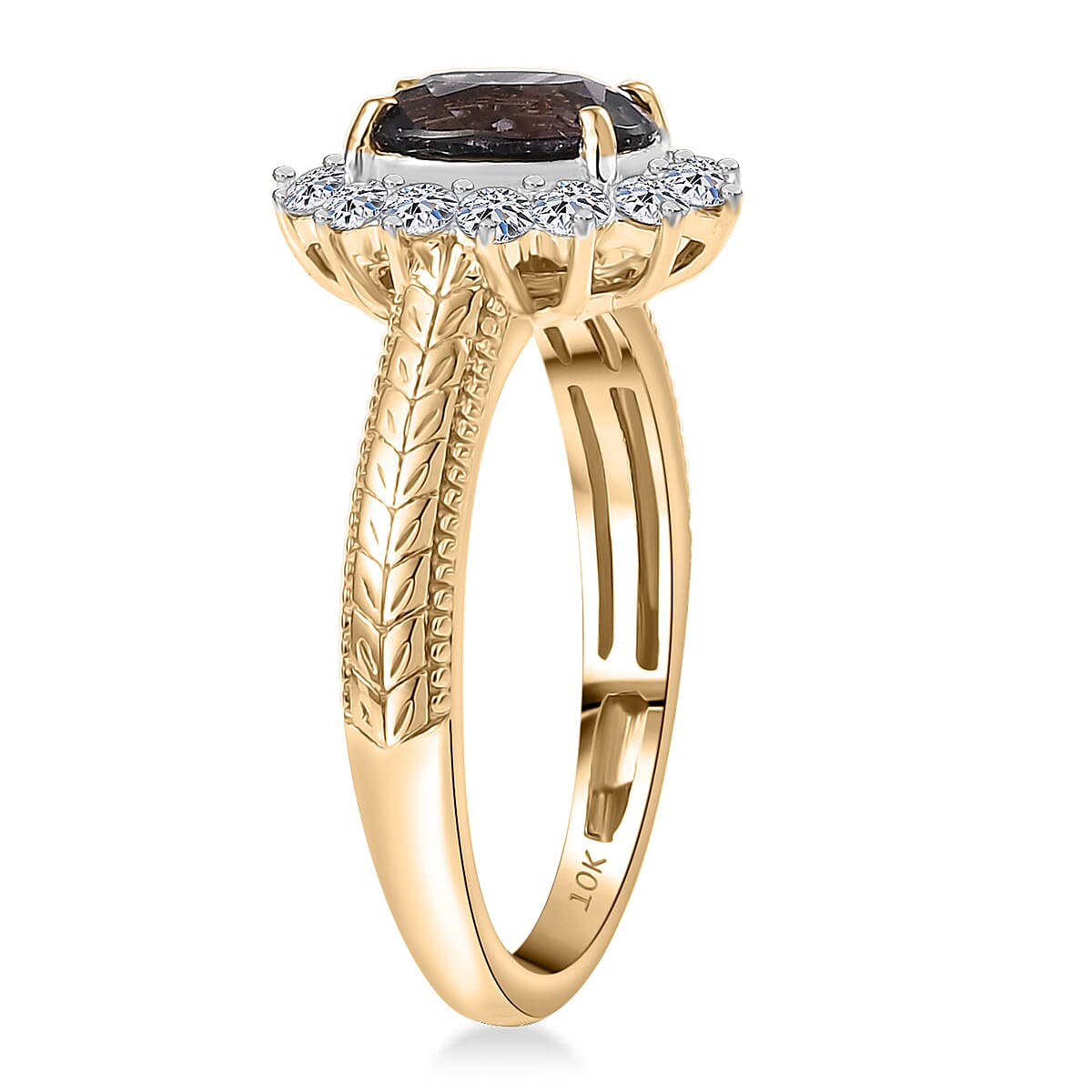 Certified & Appraised 10K Yellow Gold AAA Lavender Spinel, Luxuriant Lab Grown Diamond (G-H, SI) (0.42 cts) Ring (Size 12.0) 2.00 ctw image number 3