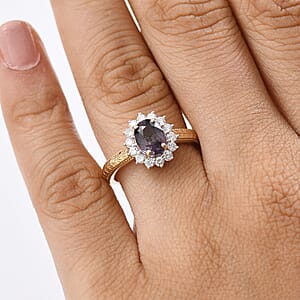 Certified & Appraised 10K Yellow Gold AAA Lavender Spinel, Luxuriant Lab Grown Diamond (G-H, SI) (0.42 cts) Ring (Size 5.0) 2.00 ctw