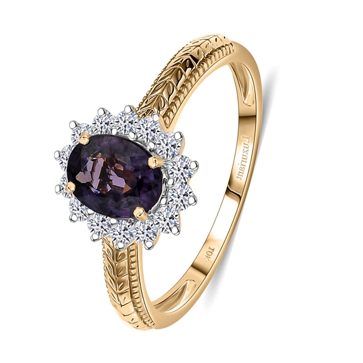 Certified & Appraised 10K Yellow Gold AAA Lavender Spinel, Luxuriant Lab Grown Diamond (G-H, SI) (0.42 Carat Ring (Size 7.0) 2.00 Carat Total Weight image number 1