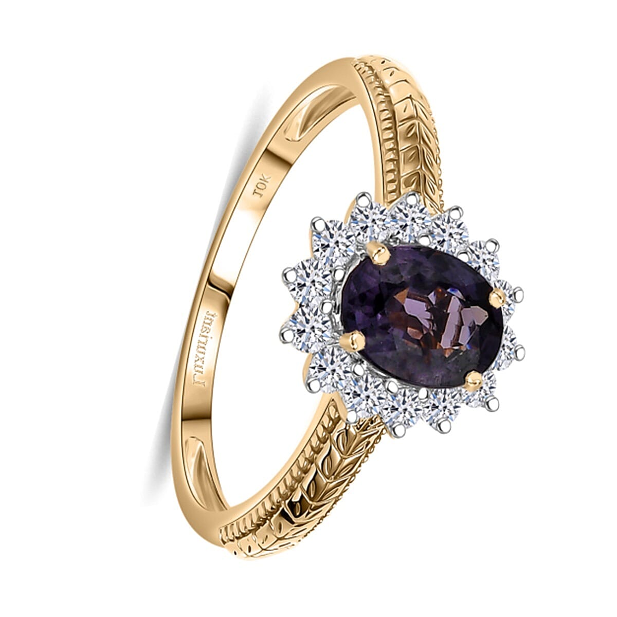 Certified & Appraised 10K Yellow Gold AAA Lavender Spinel, Luxuriant Lab Grown Diamond (G-H, SI) (0.42 Carat Ring (Size 7.0) 2.00 Carat Total Weight image number 2