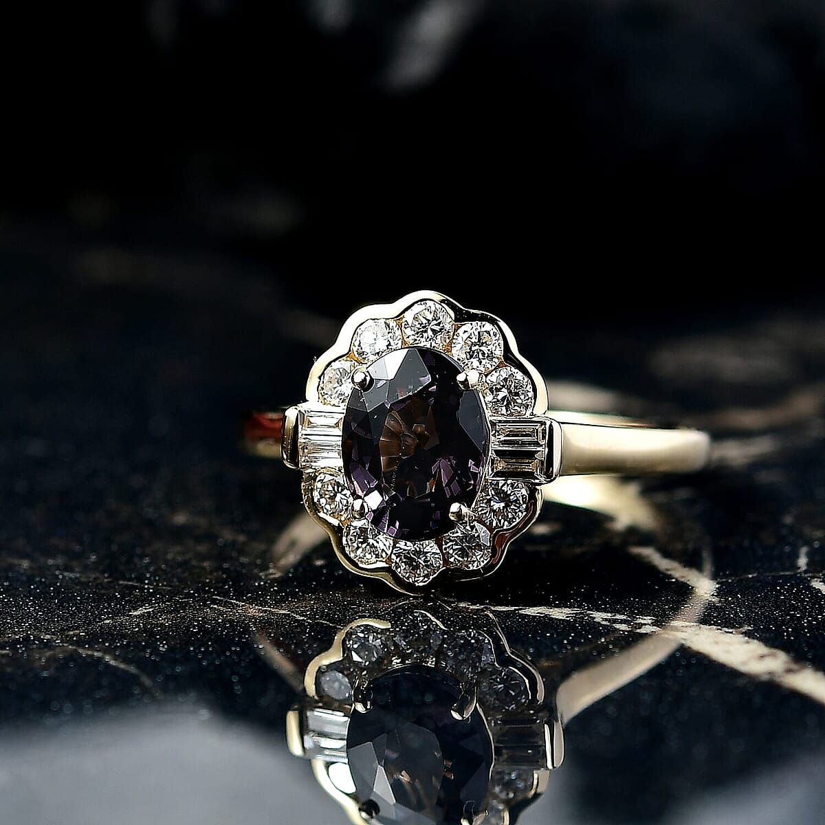 AAA Lavender Spinel and G-H SI Luxuriant Lab Grown Diamond 2.00 ctw Ring in 10K Yellow Gold (Size 6.5) image number 1