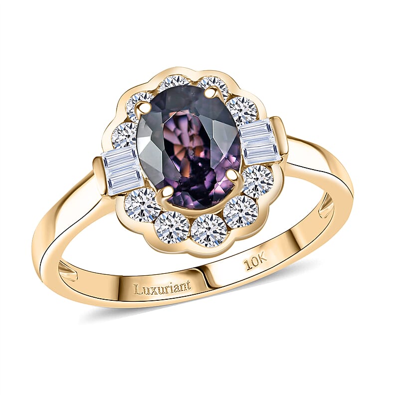 Certified and Appraised AAA Lavender Spinel and G-H SI Luxuriant Lab Grown Diamond 2.00 ctw Ring in 10K Yellow Gold (Size 7.0)