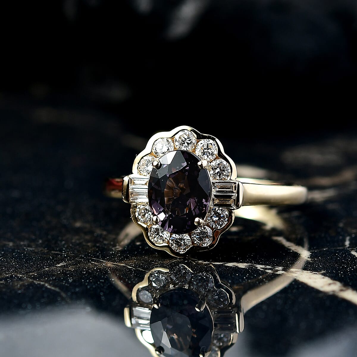Certified & Appraised 10K Yellow Gold AAA Lavender Spinel, Luxuriant Lab Grown Diamond (G-H, SI) (0.42 cts) Ring (Size 7.0) 2.00 ctw image number 1