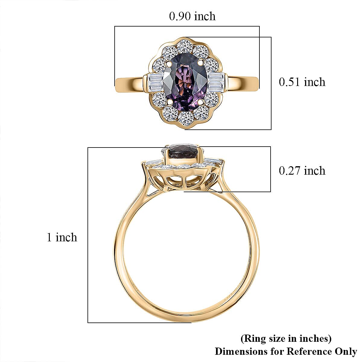 Certified & Appraised AAA Lavender Spinel and G-H SI Luxuriant Lab Grown Diamond 2.00 ctw Ring in 10K Yellow Gold (Size 9.5) image number 5