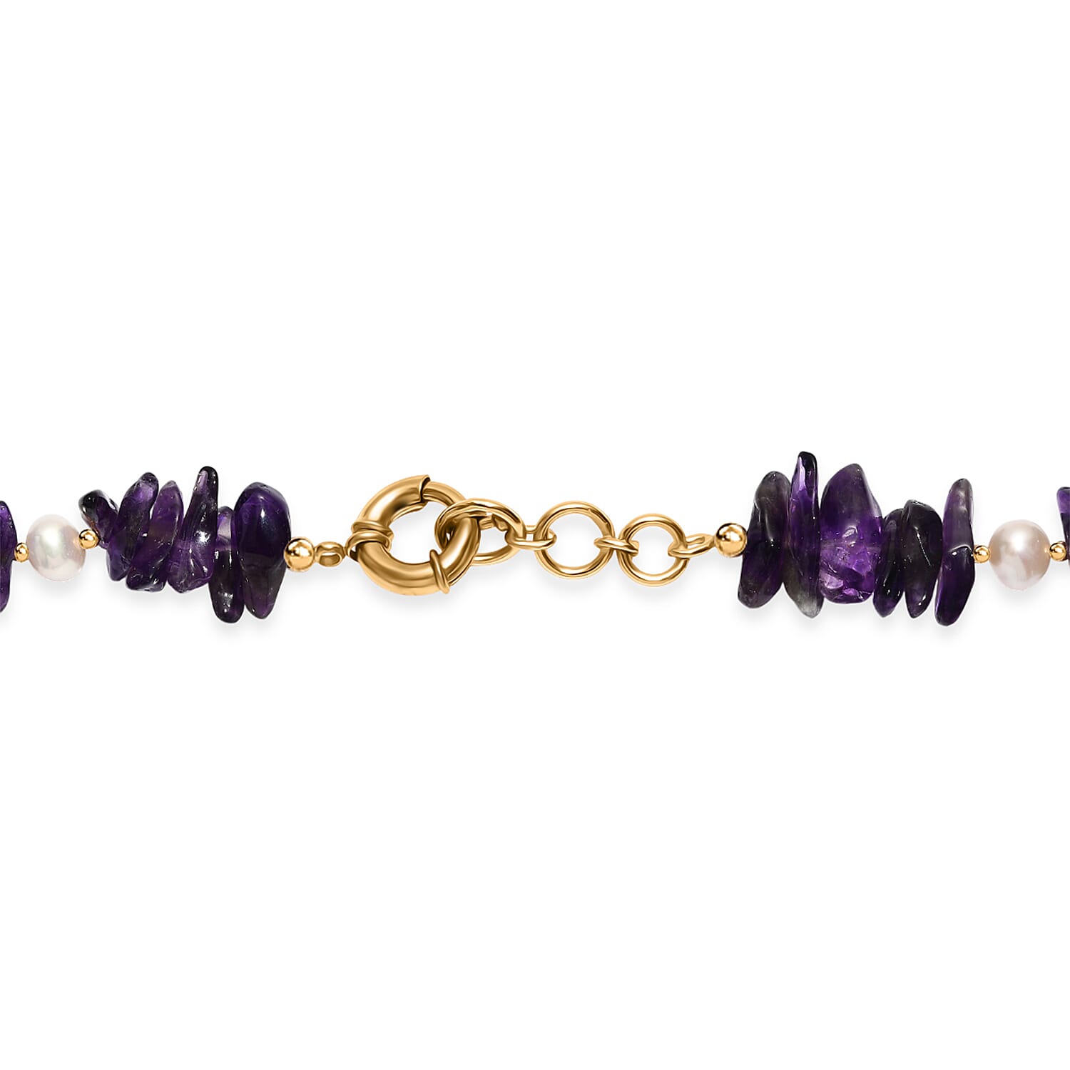 African Amethyst Chips 205.00 ctw and Freshwater Pearl Necklace in 18K YG Plated 18 Inches