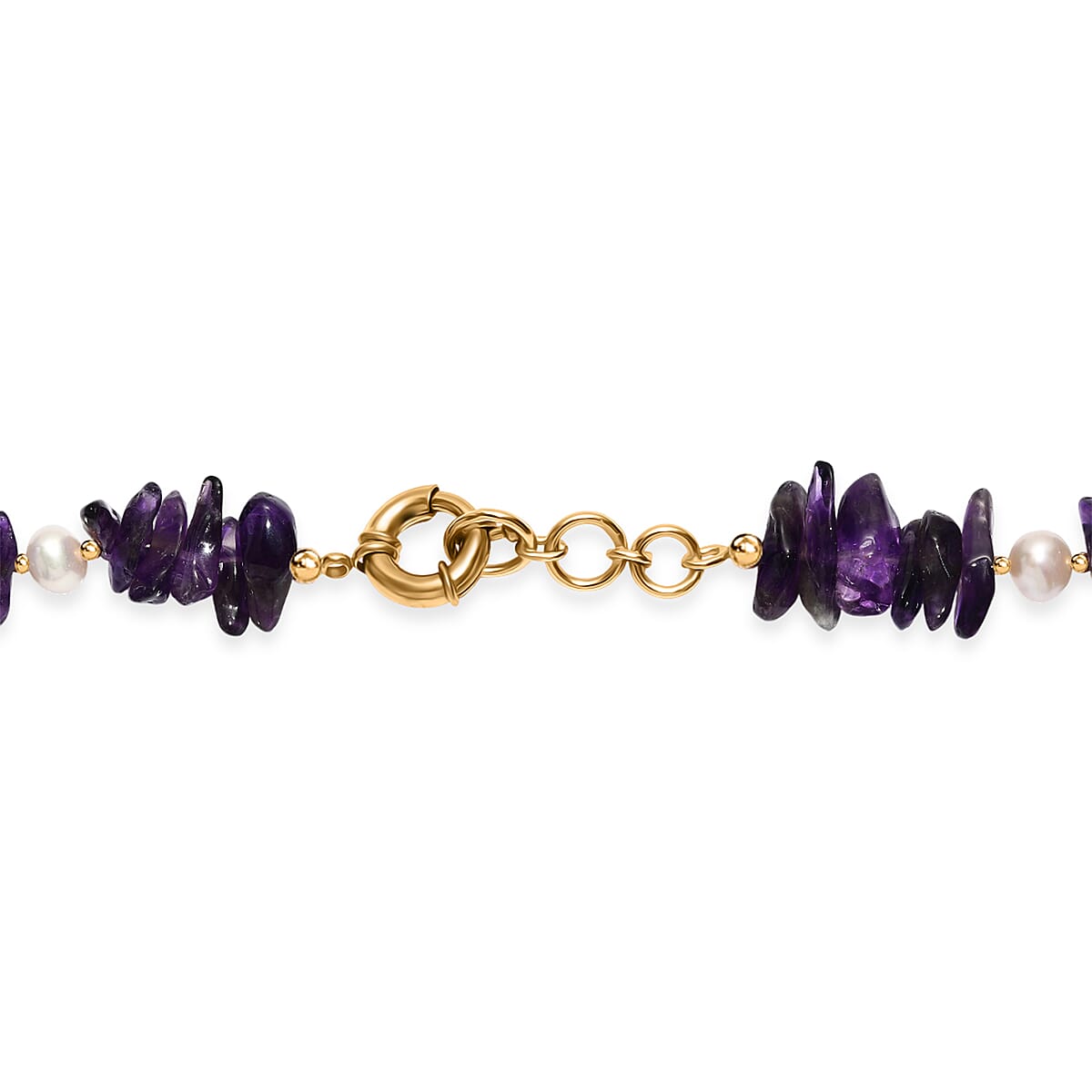 African Amethyst Chips 205.00 ctw and Freshwater Pearl Necklace in 18K YG Plated 18 Inches image number 4